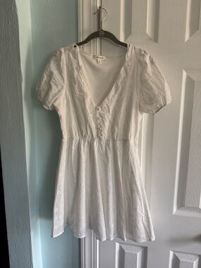 White Eyelet Puff-Sleeve Mini Dress